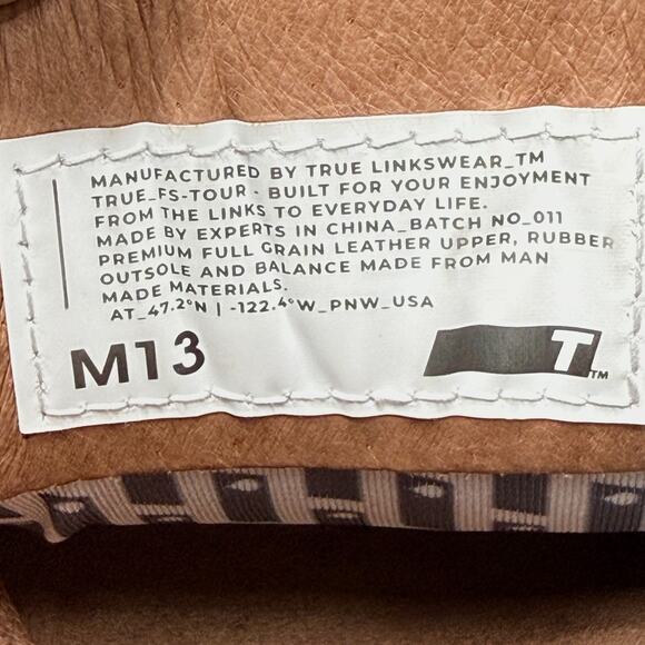 True Linkswear FS Tour Mens Size 13 Spikeless Golf Shoes Wingtip Brown Leather - Picture 9 of 10